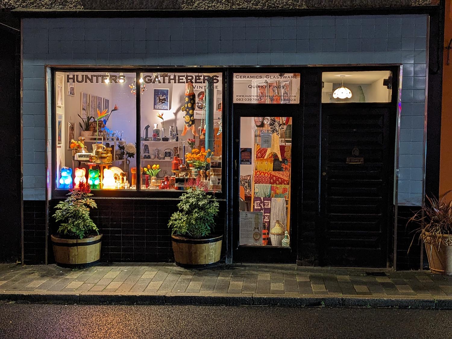 Shop front Hunters Gatherers Vintage at night